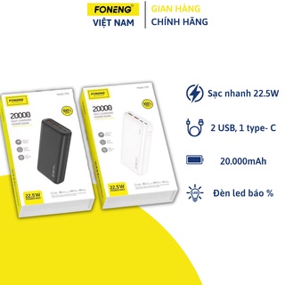Sạc Pin Dự Phòng Foneng Flagship 20.000mAh P52- Sạc Nhanh PD 22.5W - Chính hãng Bảo Hành 12 Tháng