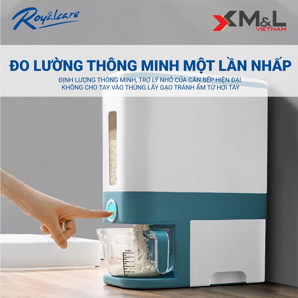 Thùng đựng gạo thông minh M&L 10kg - bao gồm khay đựng ngũ cốc - chống ẩm mốc côn trùng - Màu xanh