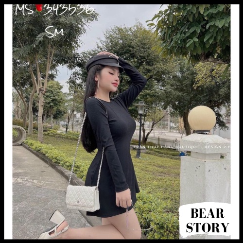 Đầm ôm body hở lưng tay dài nữ sexy - đầm xoè -D0071 | bear.story