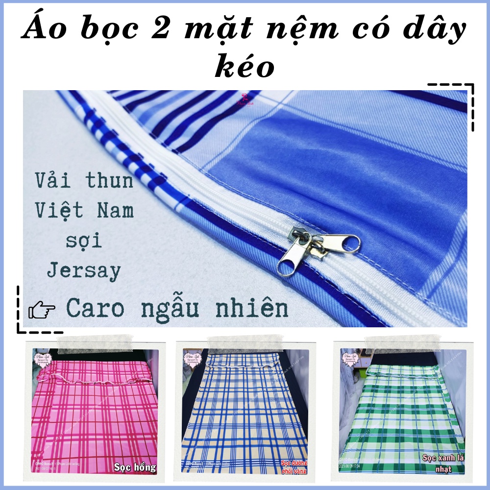 [Caro ngẫu nhiên] Áo bọc nệm 2 mặt có dây kéo full size vải thun lạnh Việt Nam sợi Jersay mẫu sọc vỏ bọc bảo vệ nệm