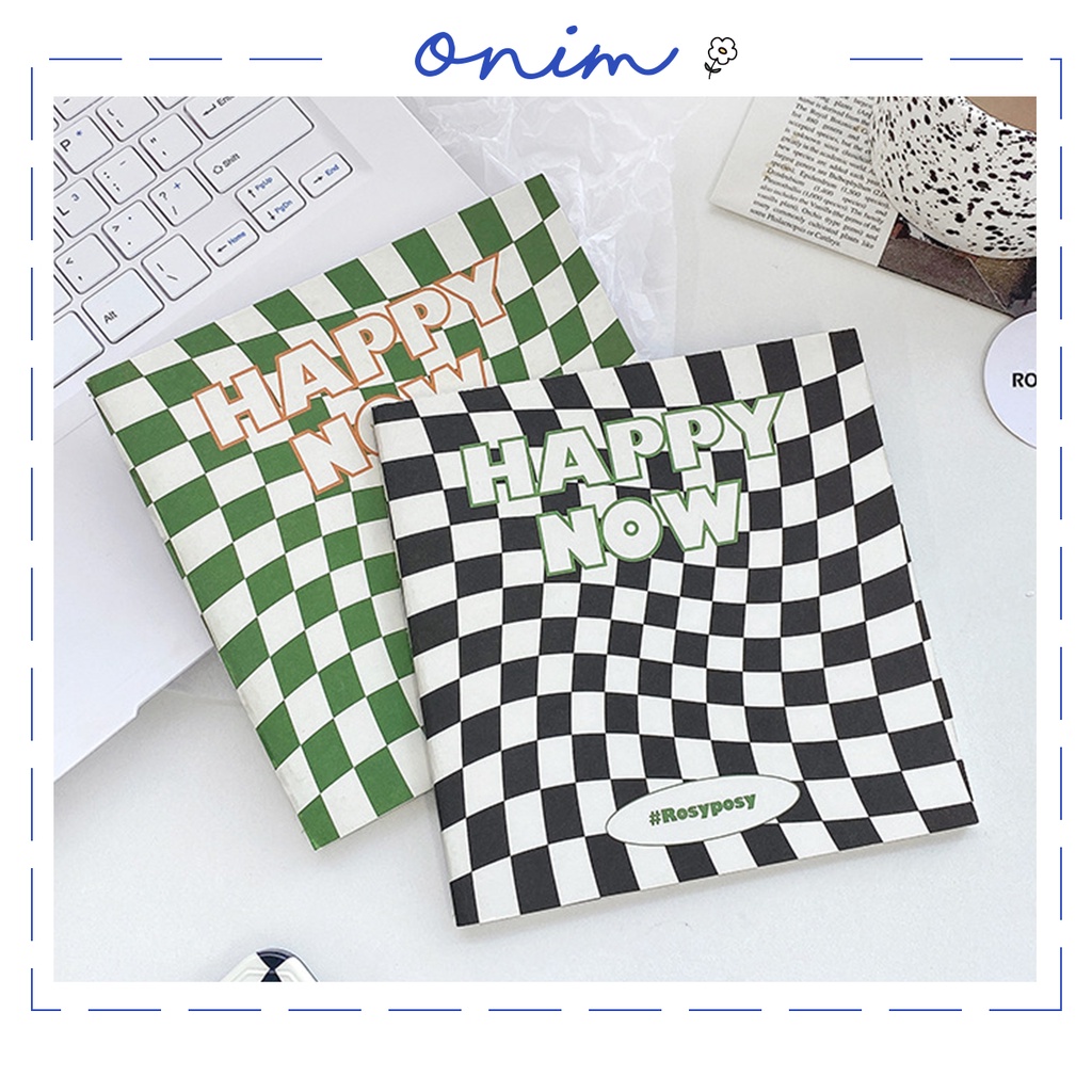 Sổ Ghi Chú Dạng Vuông Onim 40 trang, Tập Vở Học Sinh Phong Cách Hàn Quốc Bìa Caro Happy Now ON0601