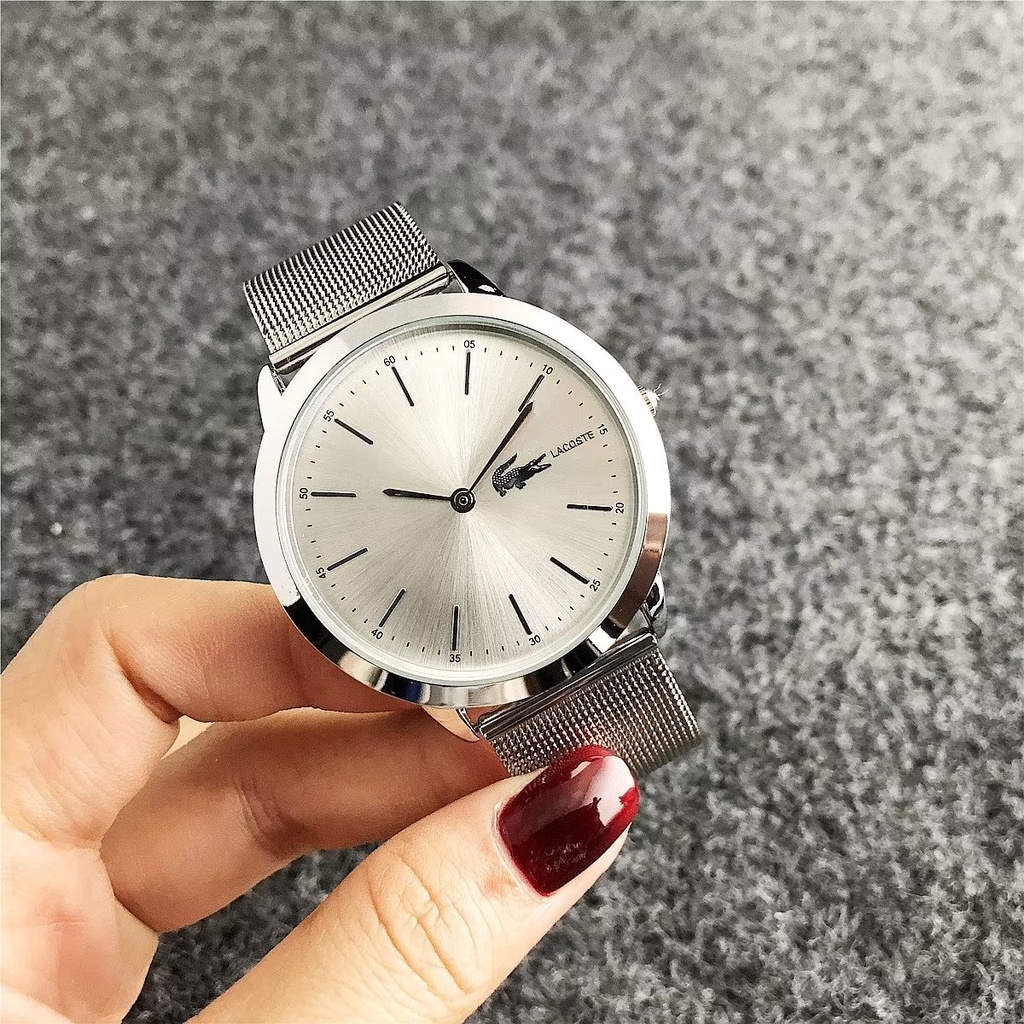 Đồng Hồ Đeo Tay Lacoste Mặt Tròn Đính Kim Cương Dây Da Dành Cho Cặp Đôi