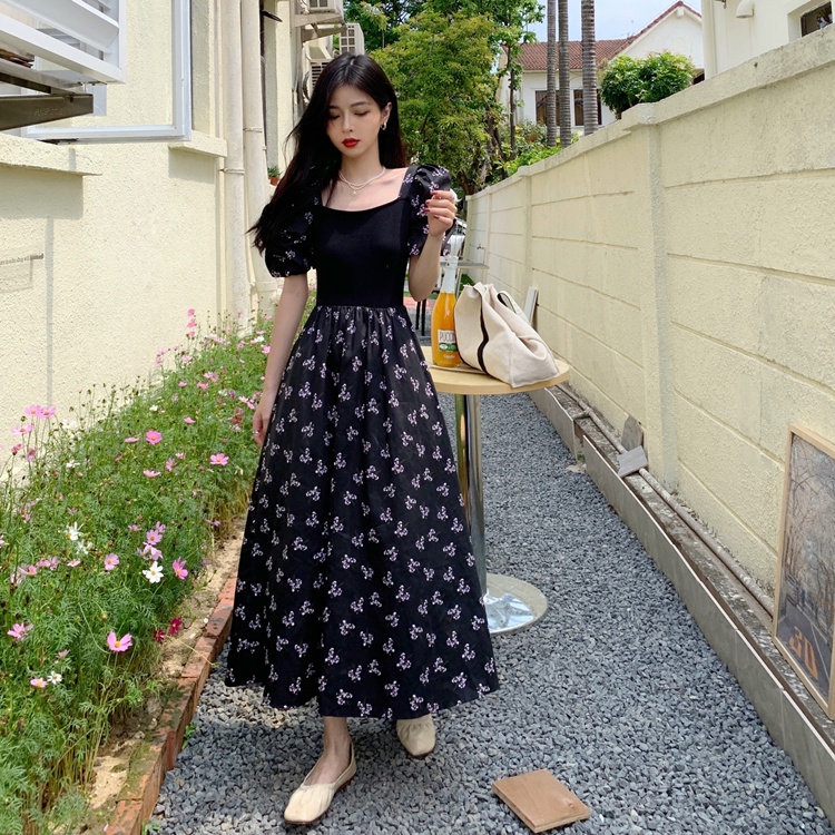 Đầm đen đầm suông bigsize đầm dài váy hoa nhí cổ vuông đầm vintage đầm tay phồng đầm nữ đầm dự tiệc sang trọng váy nữ xinh