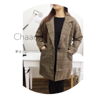 Áo dạ kẻ kiểu dáng Hàn Quốc - ghi nâu