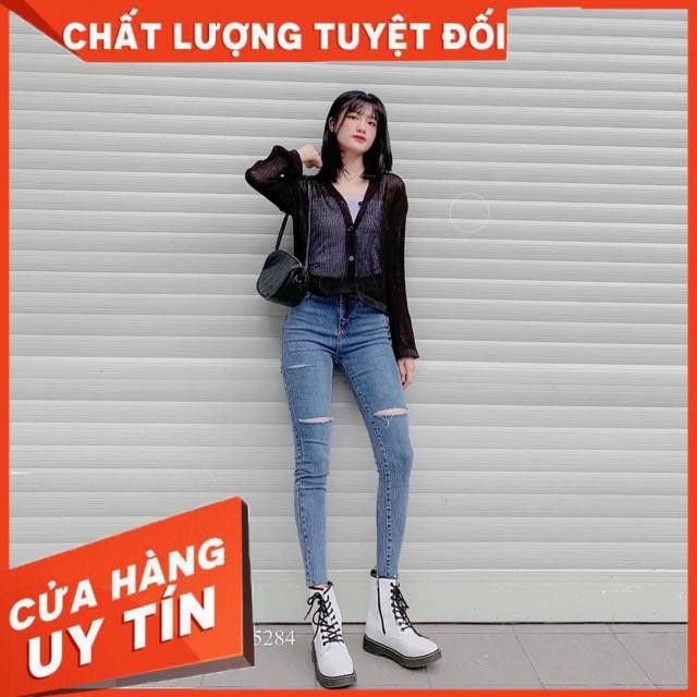 Quần jeans ôm rách gối xanh jeans nhạt | BigBuy360 - bigbuy360.vn