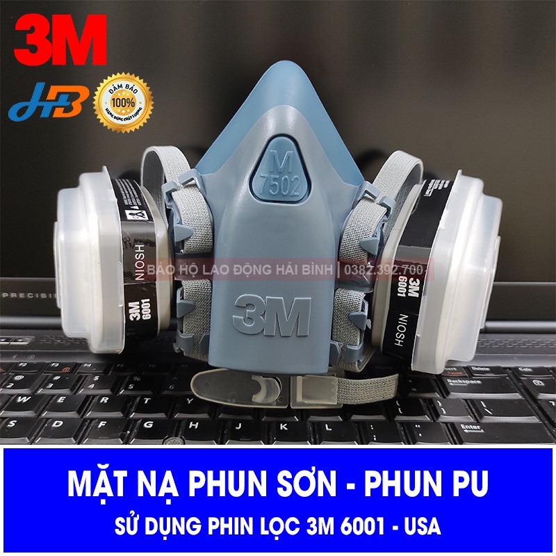 [TRỌN BỘ] Mặt Nạ Phun Sơn 3M 7502 (Sử Dụng Phin Lọc 3M 6001 - Mỹ). Khẩu Trang Phun Sơn PU - Mặt Nạ Phòng Chống Độc 3M.