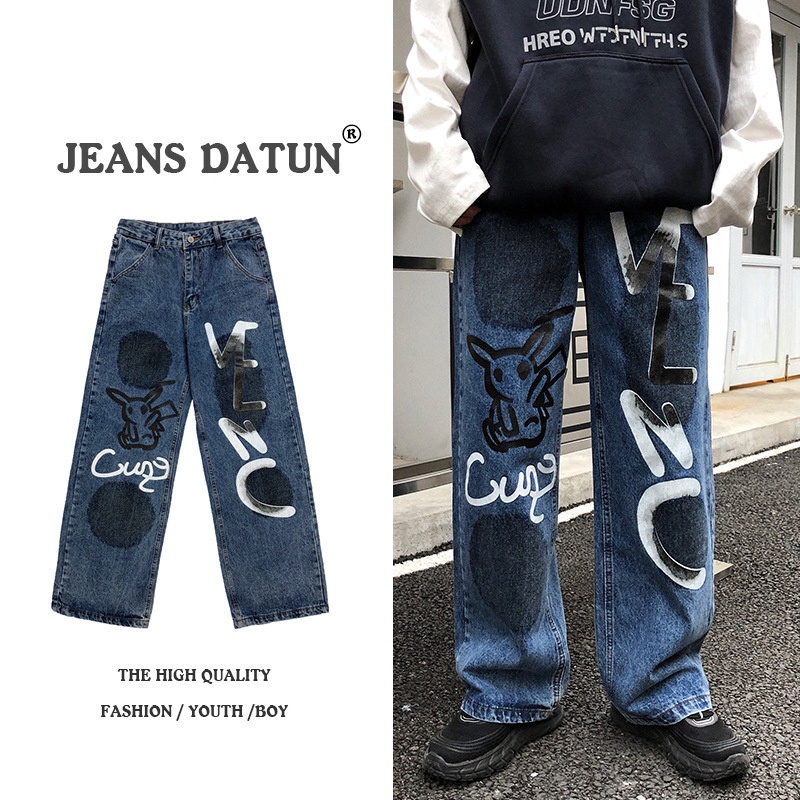 Quần jean dài dáng rộng ống suông phong cách hiphop cá tính dành cho nam | BigBuy360 - bigbuy360.vn