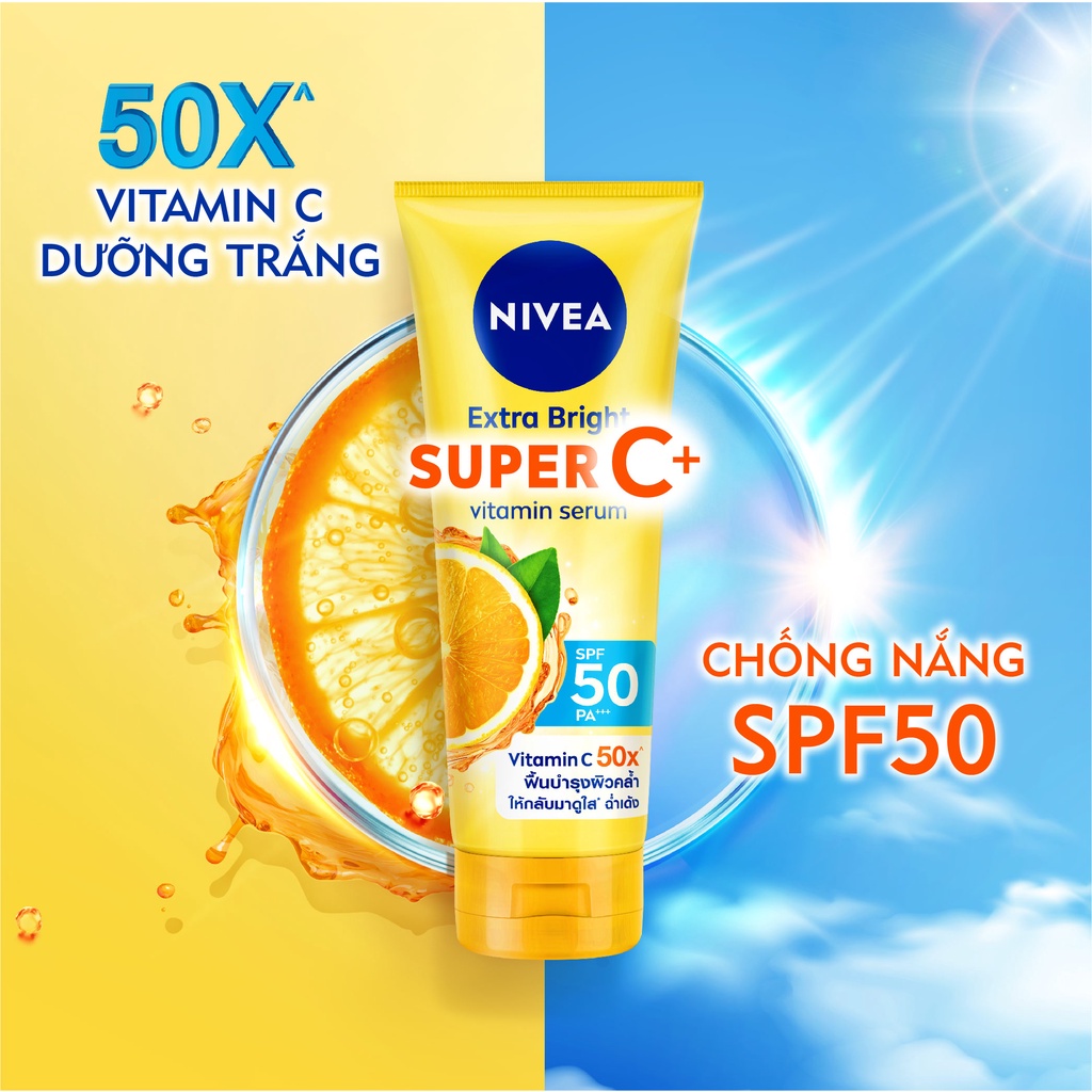 Tinh Chất Dưỡng Thể Nivea Sáng Da Extra Bright Super C+ Vitamin Serum SPF50 PA++ 320ml
