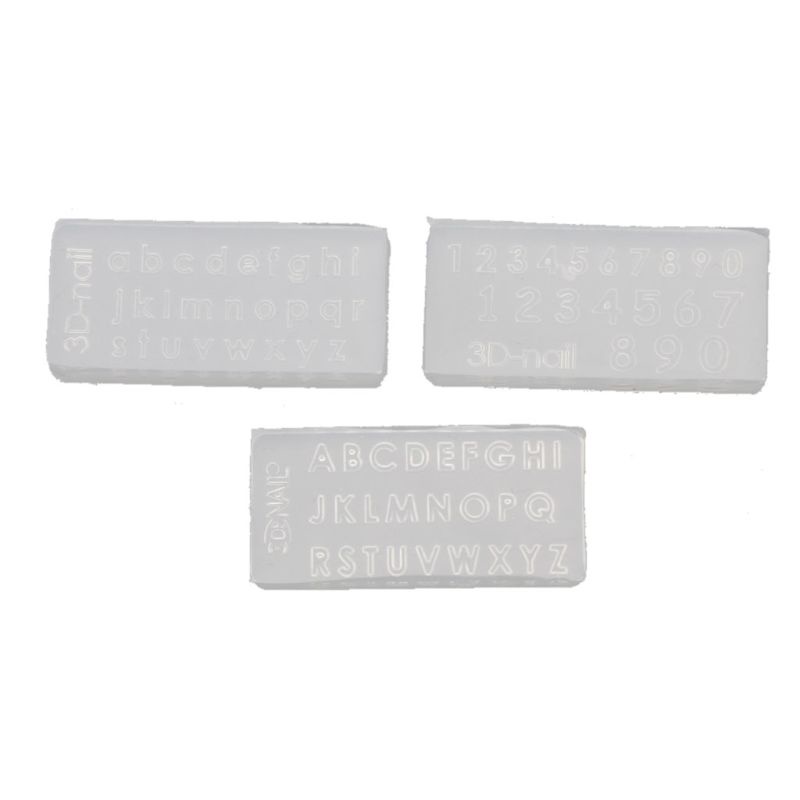 Set 3 khuôn chữ cái chữ số cỡ nhỏ bằng silicon đúc nhựa resin UV trang trí móng nghệ thuật thủ công