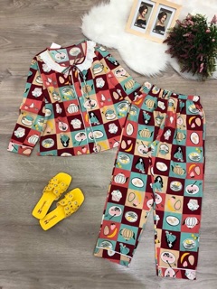 Set bộ lụa tay dài ren