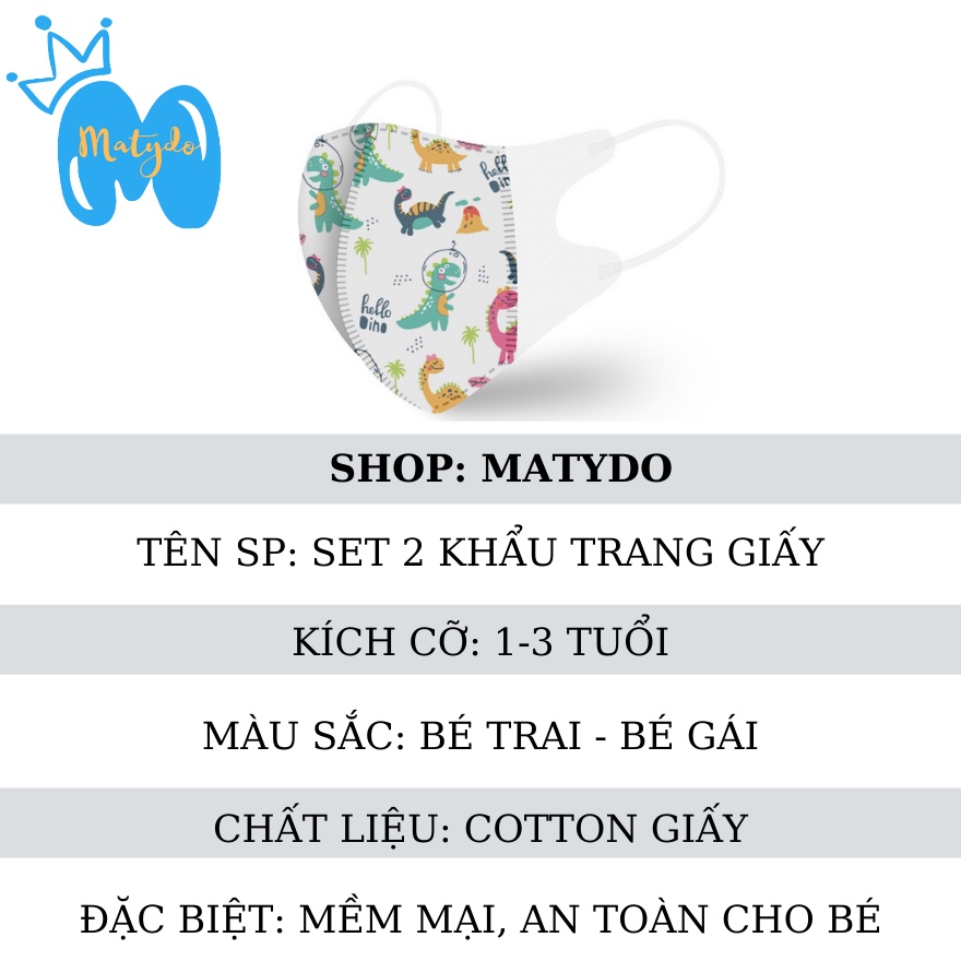 Set 2 khẩu trang trẻ em 4 lớp lọc cao cấp MATYDO thanh lọc không khí ngăn cản khói bụi vi khuẩn giấy