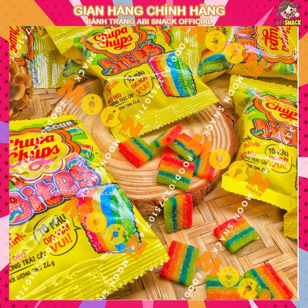 Kẹo dẻo Chupa chups Bites tô màu cho ngày vui hương trái cây vị chua ngọt gói 24g