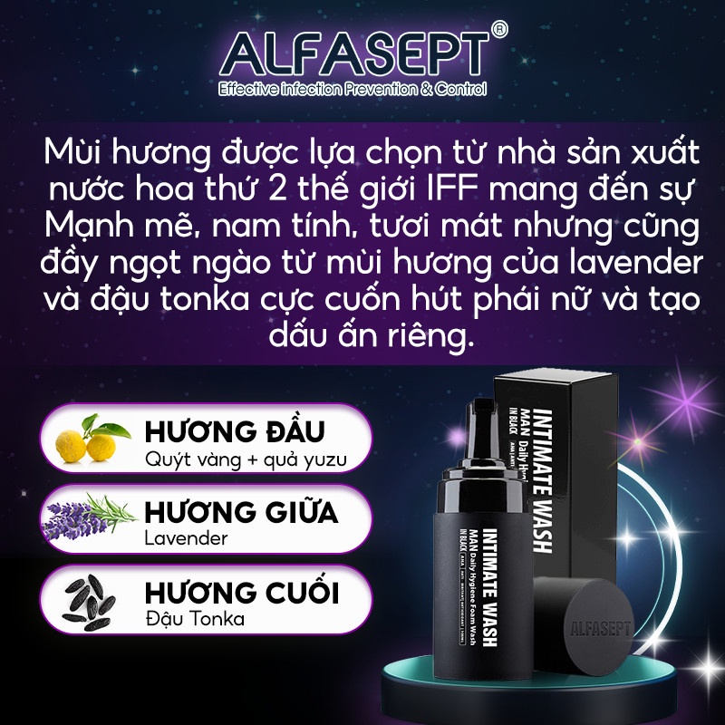 Dung Dịch Vệ Sinh Nam Dạng Bọt ALFASEPT Intimate Wash For Men In Black Dòng Premium Hương Nước Hoa Nam Tính Chai 100ml