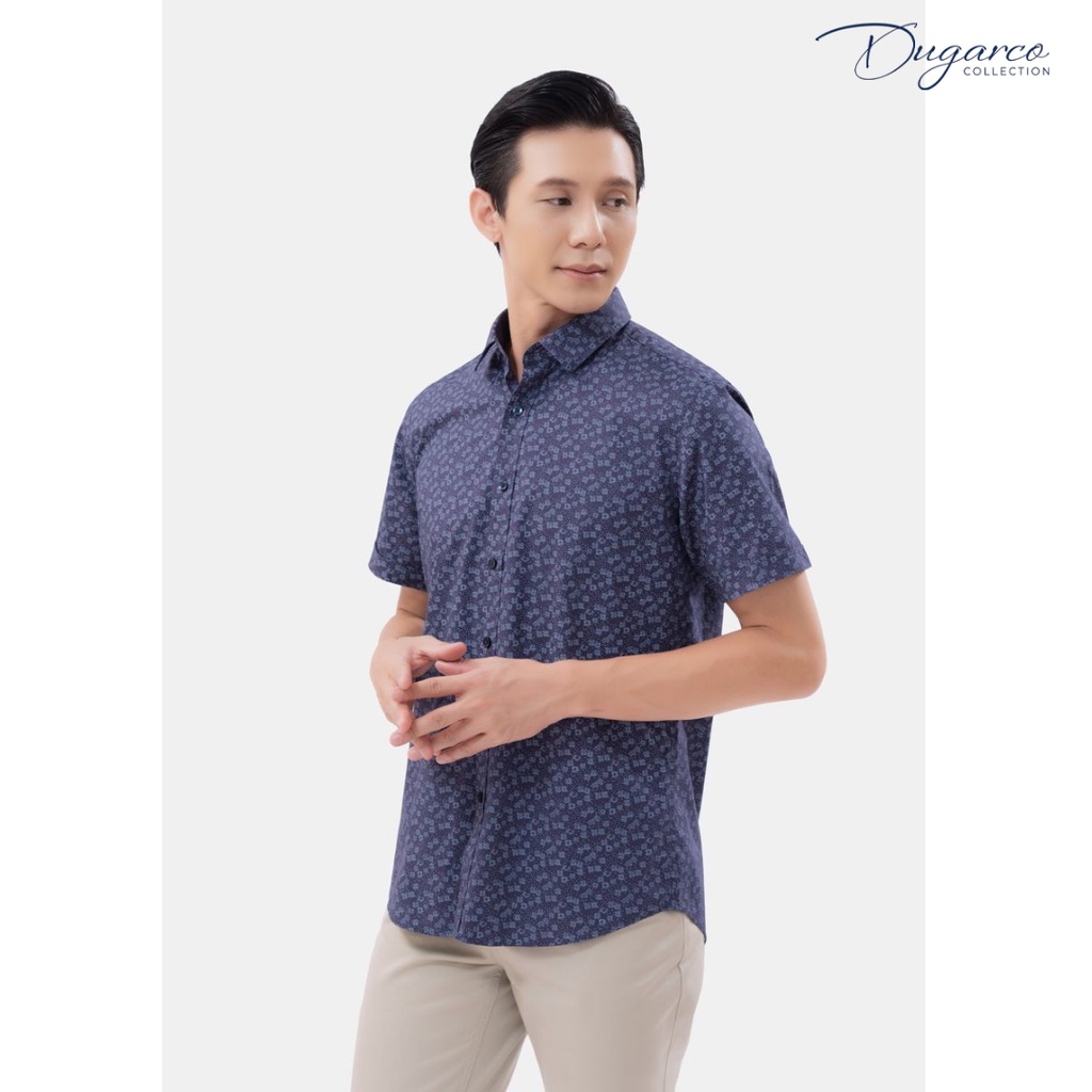 Áo sơ mi DUGARCO ngắn tay họa tiết cao cấp cotton nam 202SMS21048