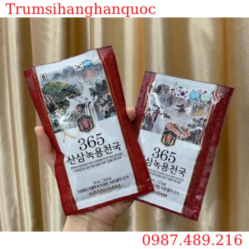 Nước Hồng Sâm Nhung Hươu Núi 365 Hansusam Hàn Quốc, 60 gói x70ml