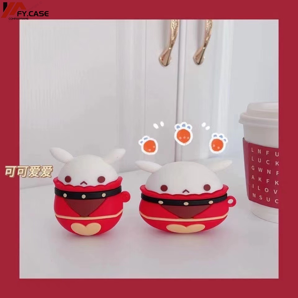 Vỏ Bảo Vệ Hộp Sạc Tai Nghe Airpod 1 2 3 Pro Bằng Silicone Hình Thỏ 3D Có Móc Ốp