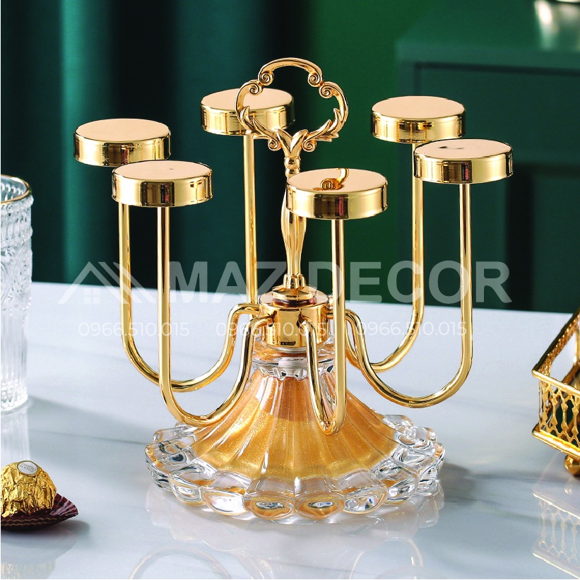 SALE NGHỈ TẾT Khay kệ úp cốc ly mạ vàng đế thủy tinh pha lê sang chảnh tiện dụng, giá úp ly cao cấp dày dặn