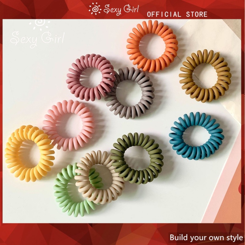 Dây cột tóc kiểu dây lò xo điện thoại màu trơn co giãn thời trang Hàn Quốc cho nữ