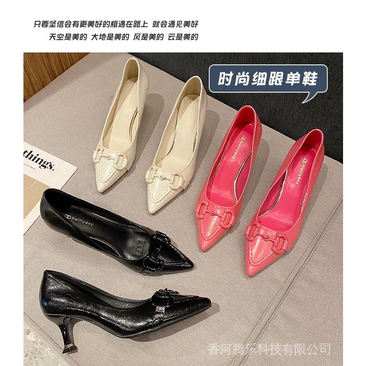 European station 2022 summer New genuine leather pointed stiletto low-cut slip-on shoes women's comfortable women's shoes fashion sGzq