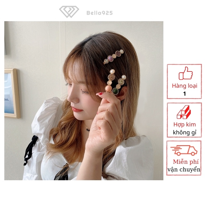Kẹp tóc Bella 925 bộ 2 cài tóc đính đá cổ điển phong cách Hàn Quốc