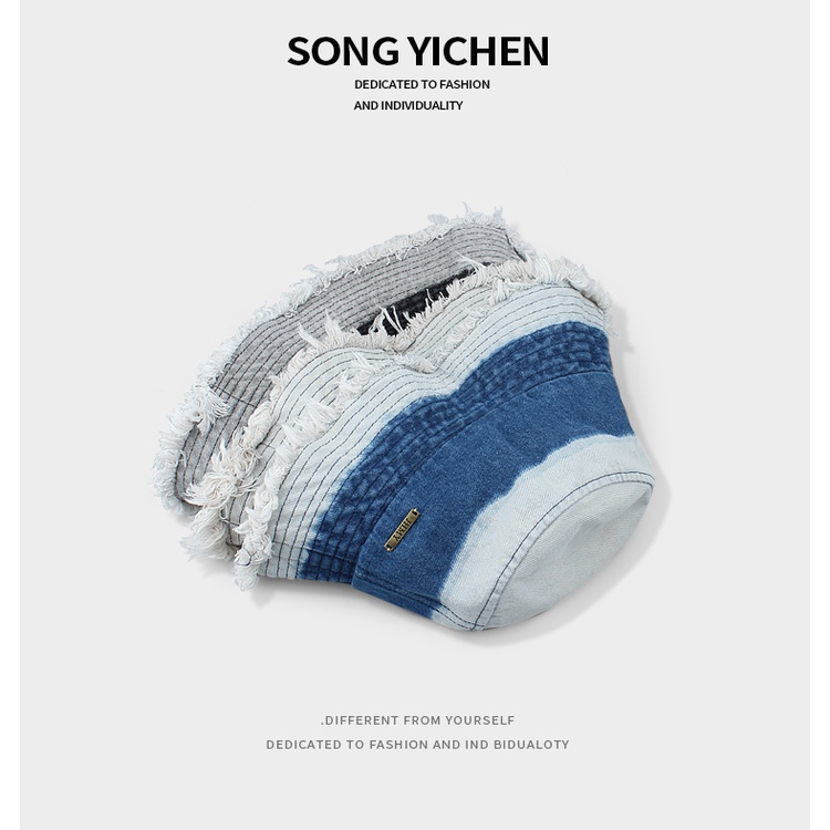Mũ Bucket Chất Liệu Denim Màu Sắc Tương Phản Phong Cách Retro Nhật Bản Cho Nam Nữ