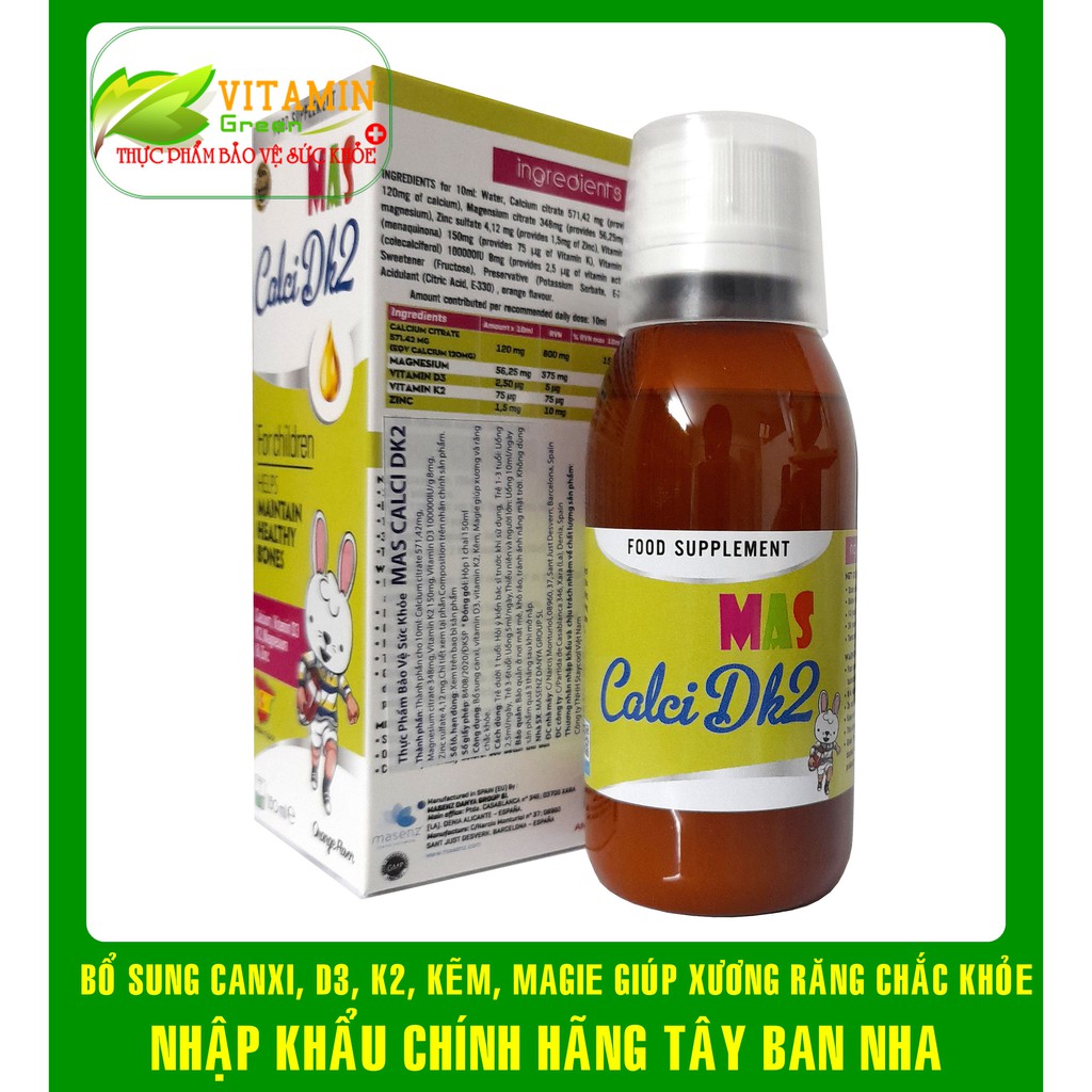 MAS CALCI DK2 BỔ SUNG CANXI, VITAMIN D3 K2, KẼM, MAGIE GIÚP PHÁT TRIỂN CHIỀU CAO | NHẬP KHẨU CHÍNH HÃNG TÂY BAN NHA