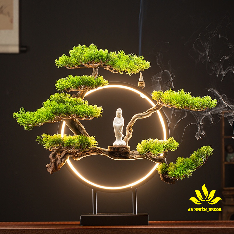 Bộ Đèn Led Vòng 30cm, Kệ Cây Tùng Bách và Tượng  Thủ Công, Sang Trọng - GIẢM GIÁ SỐC!!!!!!