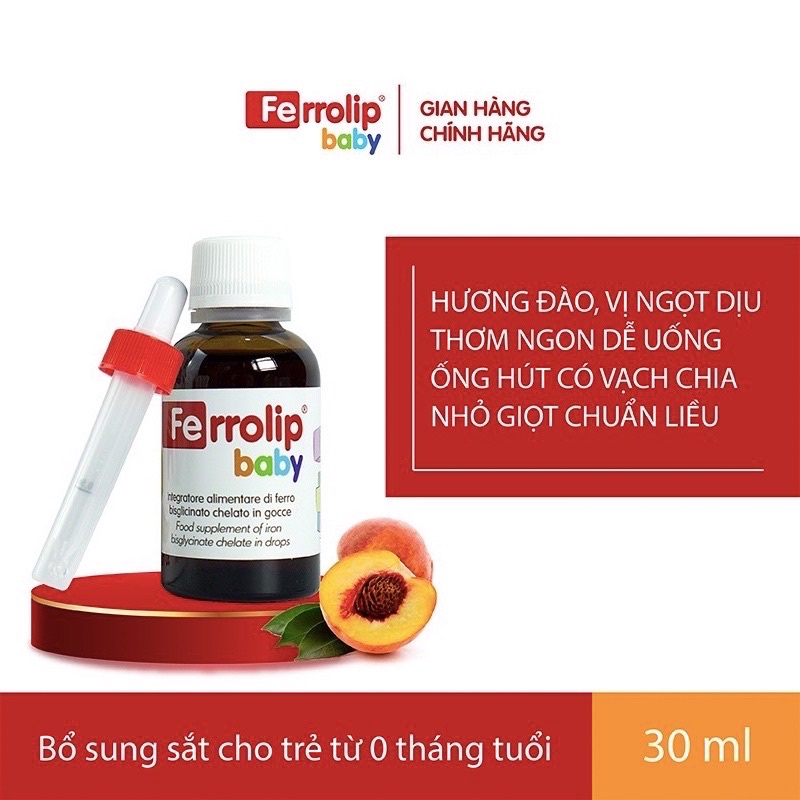 Sắt nước Ferrolip baby 30ml hương đào