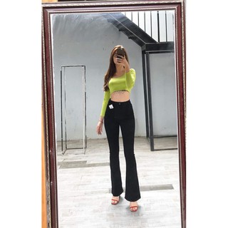 Quần jeans nữ loe đen dáng dài