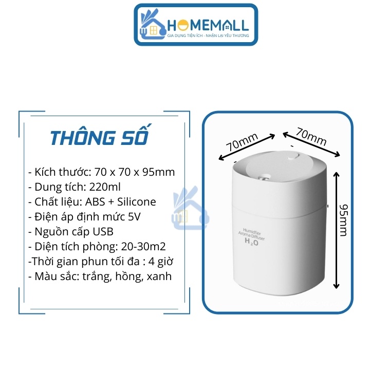 Máy xông tinh dầu mini - Máy phun sương khuếch tán tinh dầu tạo độ ẩm dung tích 220ml MX2