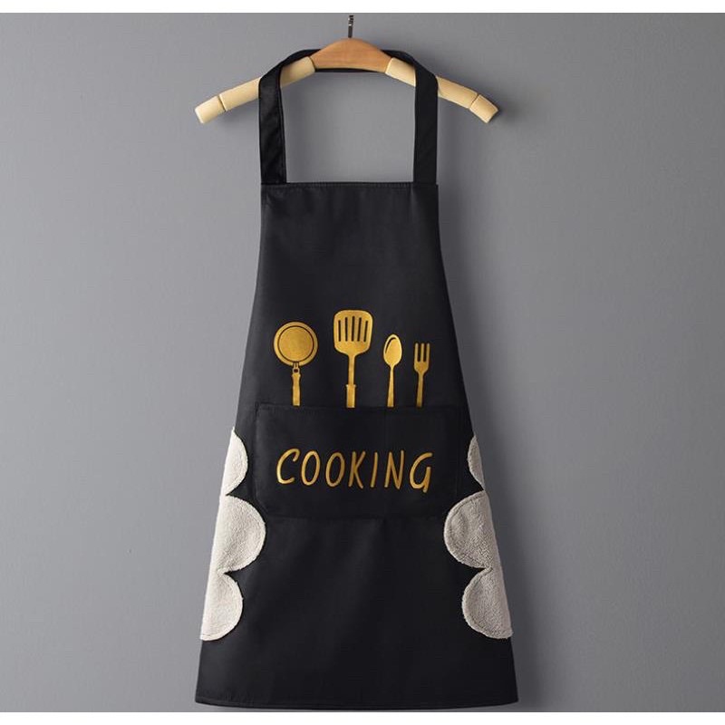 Tạp dề Cooking, có túi đựng và lau tay, làm bếp, pha chế, phục vụ, bán cafe dễ thương, chống thấm nước