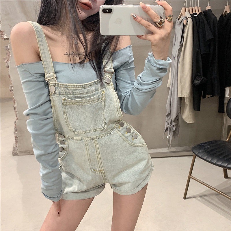 Quần Yếm Denim Ống Rộng Thời Trang Dành Cho Nữ