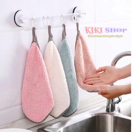 Combo 10 khăn tay lau bếp đa năng phiên bản mới có móc treo, Kiki Shop