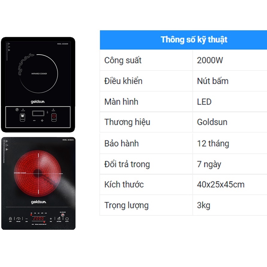 Bếp từ đơn Goldsun GIC3200-D và Bếp hồng ngoại đơn GIC3501-D - Bếp điện từ nấu lẩu, chiên, xào rán