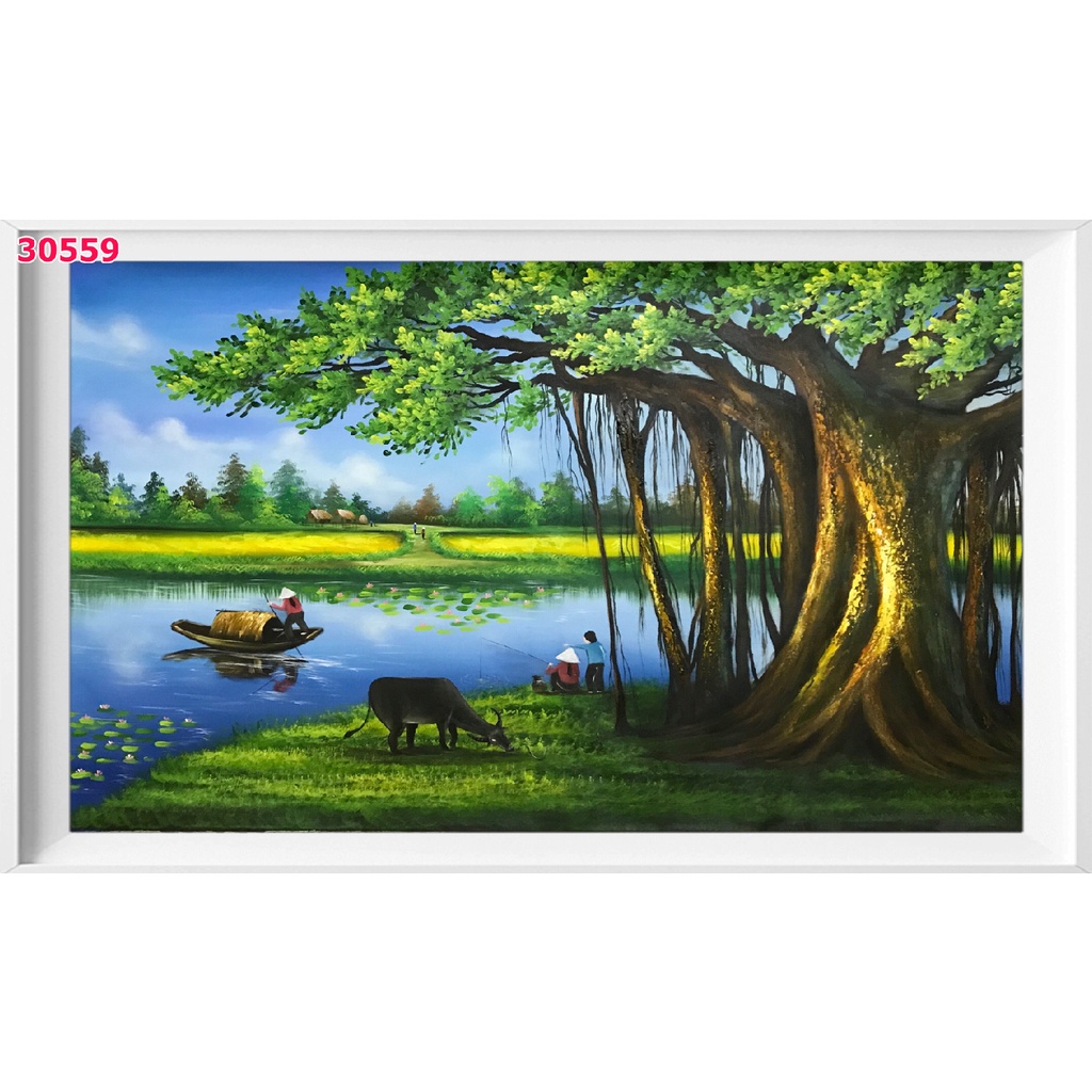 Tranh Dán Tường 3D Đồng Quê Ruộng Lúa Chín Thơm, hình ảnh đầu làng, đường làng quen thuộc thế hệ xưa