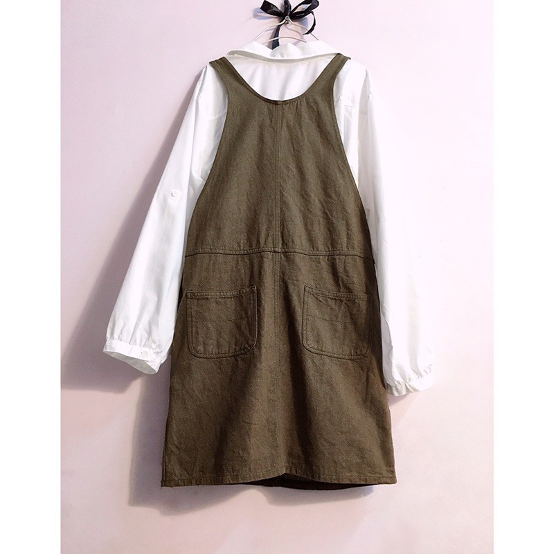 Yếm đầm kaki jean nâu bò cài nút