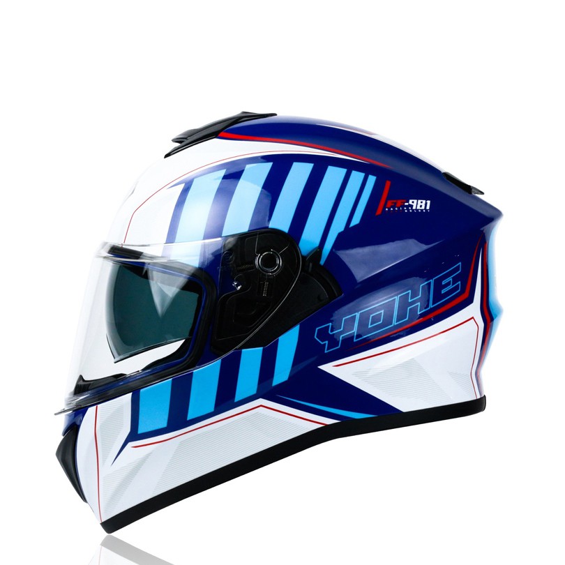 Mũ bảo hiểm 2 kính Fullface Yohe 981 trắng xanh dương