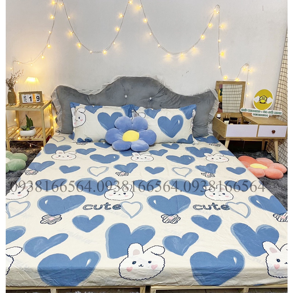 TRỌN BỘ COTTON POLY 5 MÓN CHĂN PHAO DÀY DẶN HÀNG VN HỌA TIẾT THỎ TIM  - ĐỦ KÍCH THƯỚC