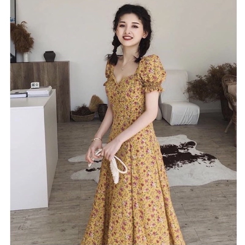 [Shop bigsize nữ 60kg-90kg] Đầm hoa nhí tay phồng DH13 - mặc đi biển, đi dạo