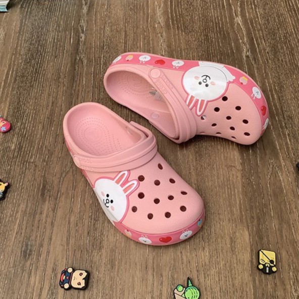 Dép cross  cho bé gái thỏ cony  quai ngang hàng  xuất khẩu full box  tặng kèm hộp và sticker gắn dép cross