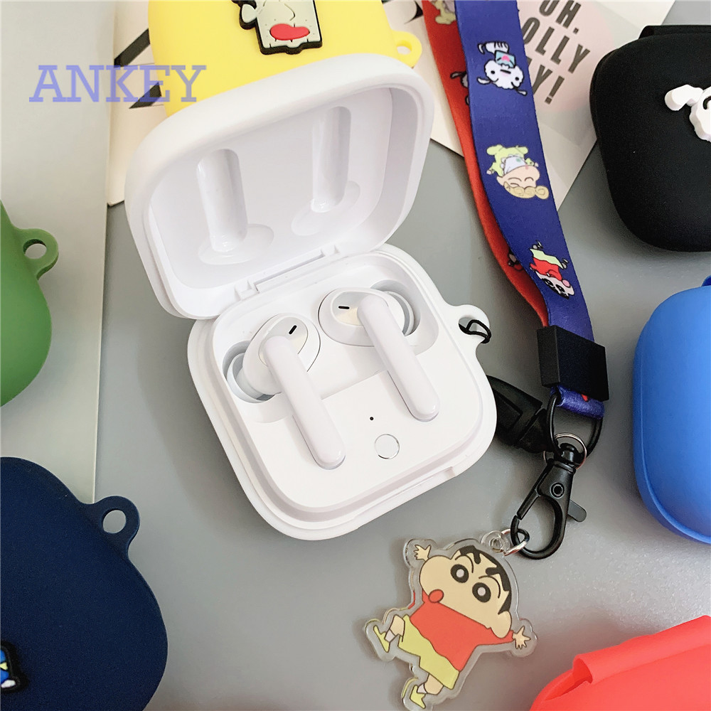 Oppo W51 Case Cute Lovely Crayon Shin-Chan Earphone Cover for Oppo Enco W31 / Enco Free / Enco X Soft Silicone Case with Wristband Hand Strap Anti-shock Case Headphone Wireless Headset Earbuds Waterproof Case Shockproof Protective Skin Protective Shell