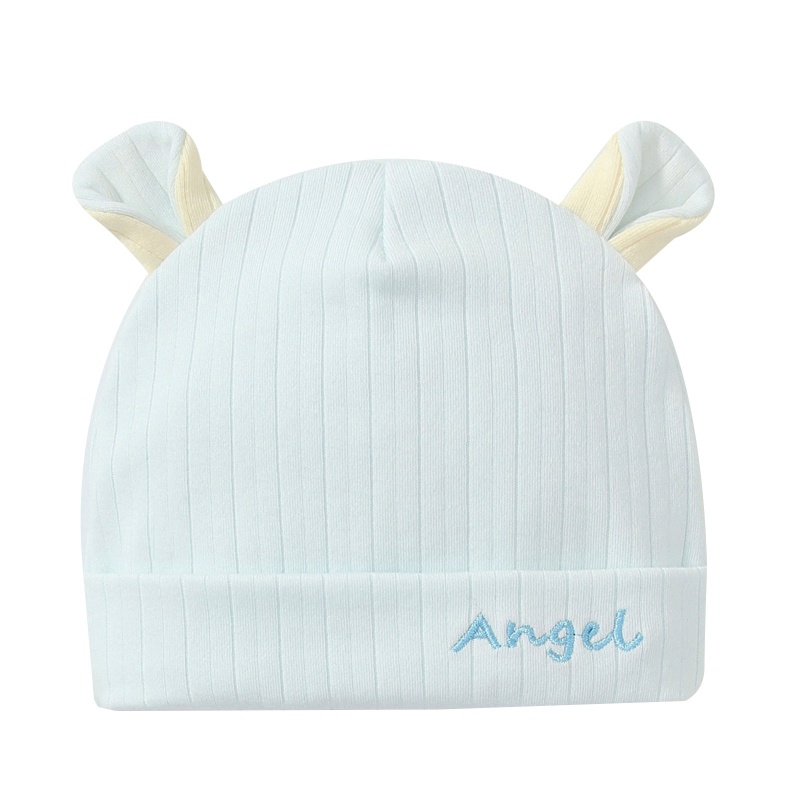 Mũ Beanie Cotton Kẻ Sọc Đính Tai Gấu Dễ Thương Cho Bé 0-6 Tháng Tuổi