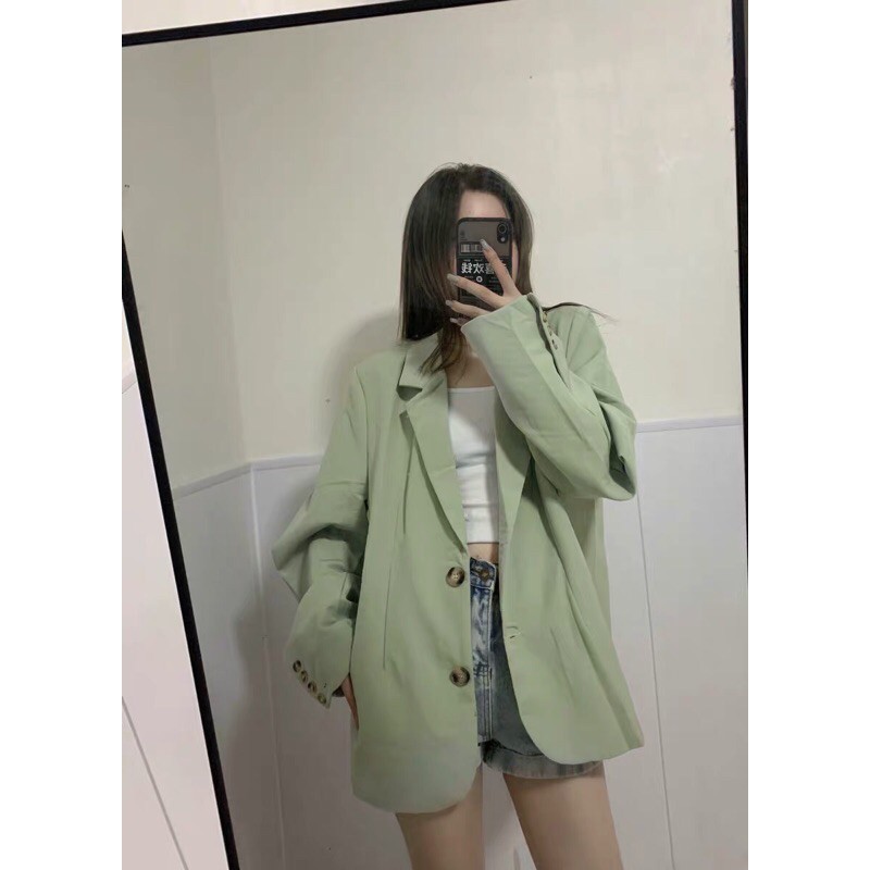 Áo blazer/ áo khoác xanh mint trơn phong cach Hàn Quốc