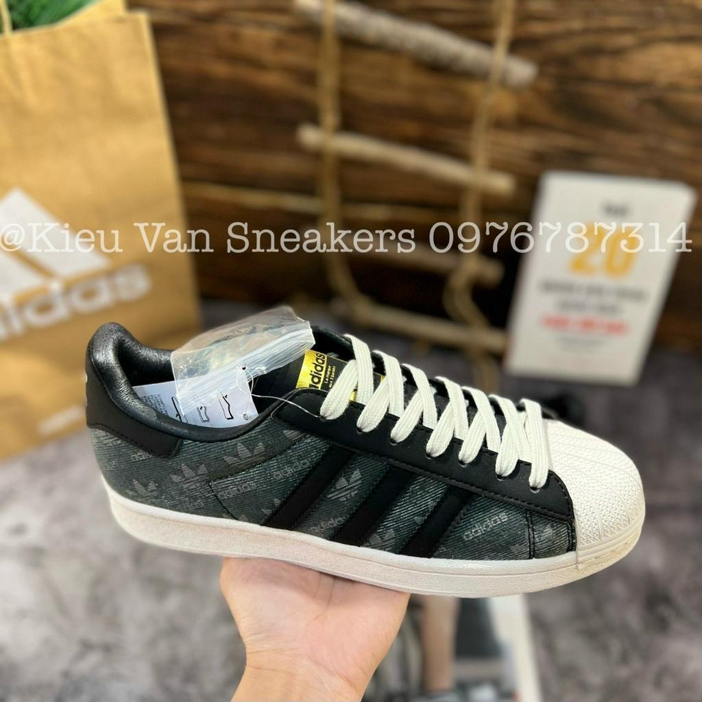 Giày Thể Thao Superstar Denim Plack Grey x Atmos Giày Adidas Mũi Sò Vải Bò Đen Họa Tiết Chìm Lai Au