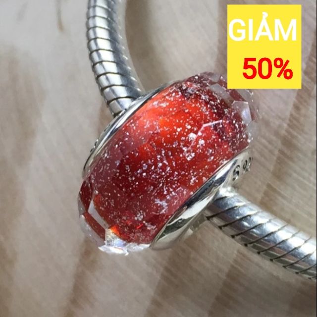 Hạt charm glass đỏ nhũ bạc s925 cao cấp (vừa tất cả các vòng tay)