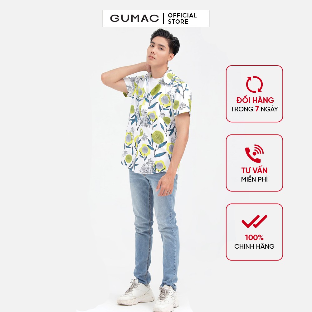 [Mã WABRG208 giảm 10% tối đa 50k đơn từ 250k] Áo sơ mi nam in hoa hình tròn GUMAC ANB6112
