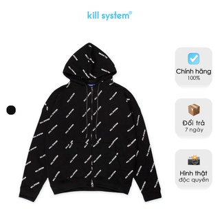 Áo khoác hoodie zip màu đen Kill System Cross nam nữ, vải chân cua, co giãn tốt, dày dặn, phong cách unis