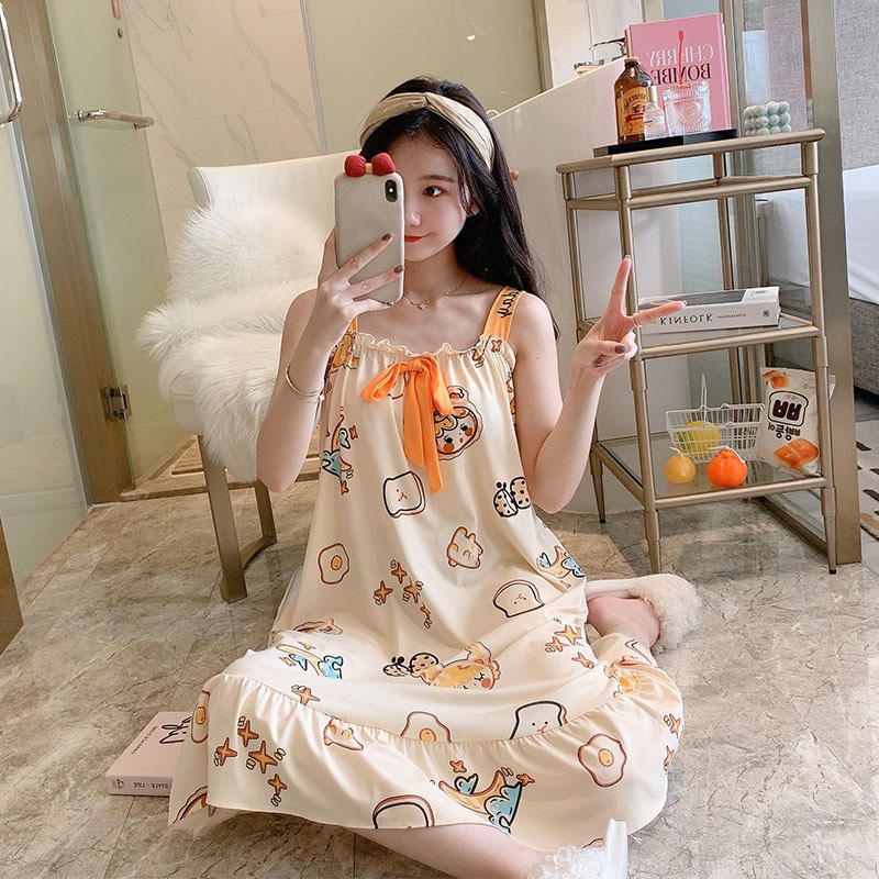 Váy bầu ngủ, đầm ngủ  2 dây CHẤT THUN SỮA siêu mềm mịn mặc mùa hè cực kỳ thoải mái V28444