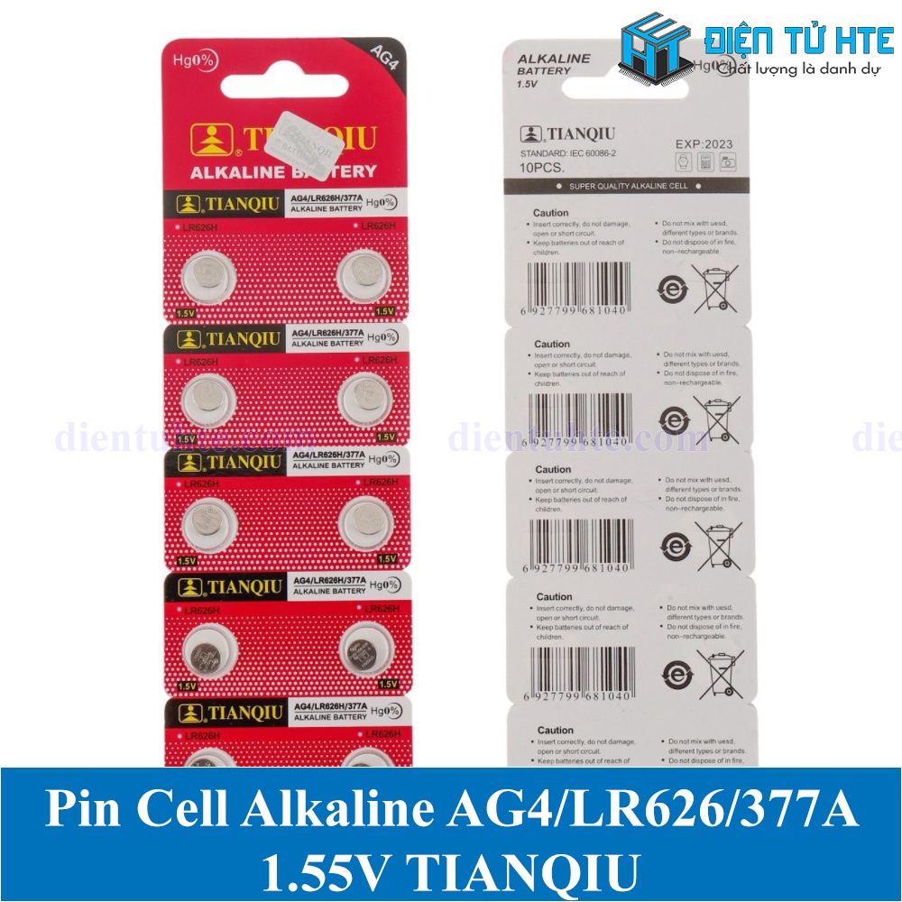 Pin cúc áo TIANQIU AG4 LR626 377A 1.55V Alkaline (Trong vỉ)