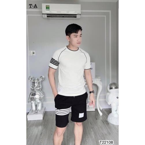 [Ảnh Thật] Bộ nam THOME BROWN kẻ viền vai 3 sọc cao cấp - Đồ Bộ Mùa Hè Cho Nam